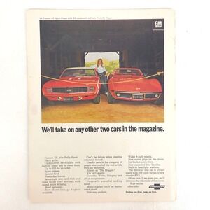 Vintage Chevrolet Corvette Camaro SS Print Ad Performance Garage Wall Display